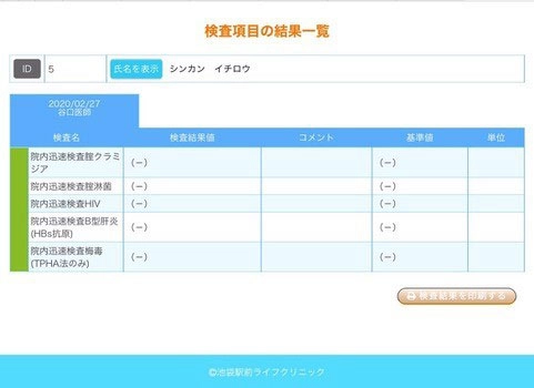 検査結果報告書
